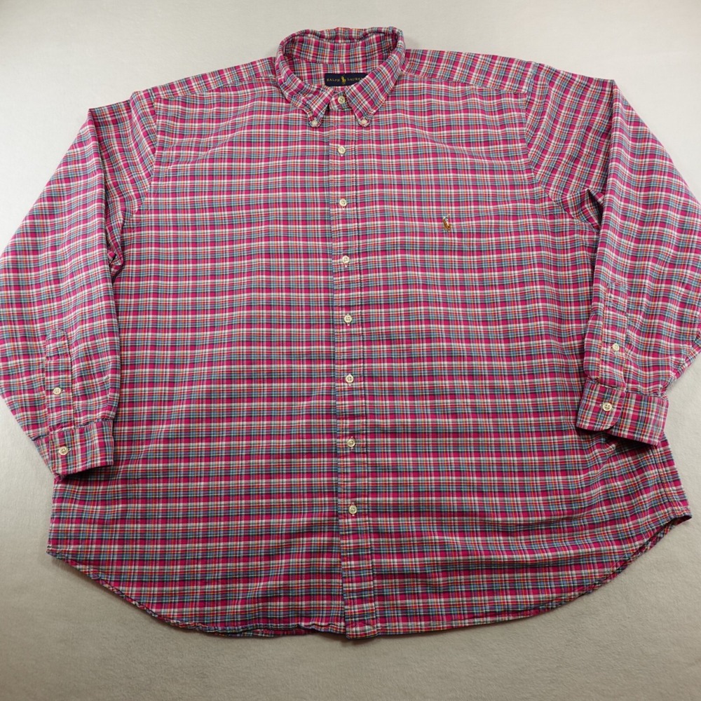 Polo Ralph Lauren‎ Shirt Mens 3XB Iconic Flesh Pony Tartan Plaid Outdoors Preppy